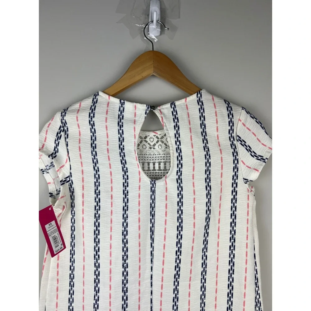 Xhilaration Girls XS White Navy Pink Striped Crochet Lace Shift Dress NWT - Picture 7 of 9